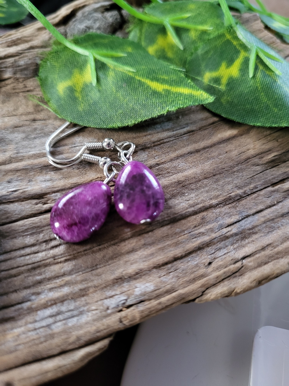 Purple Teardrop Stone Dangle Earrings